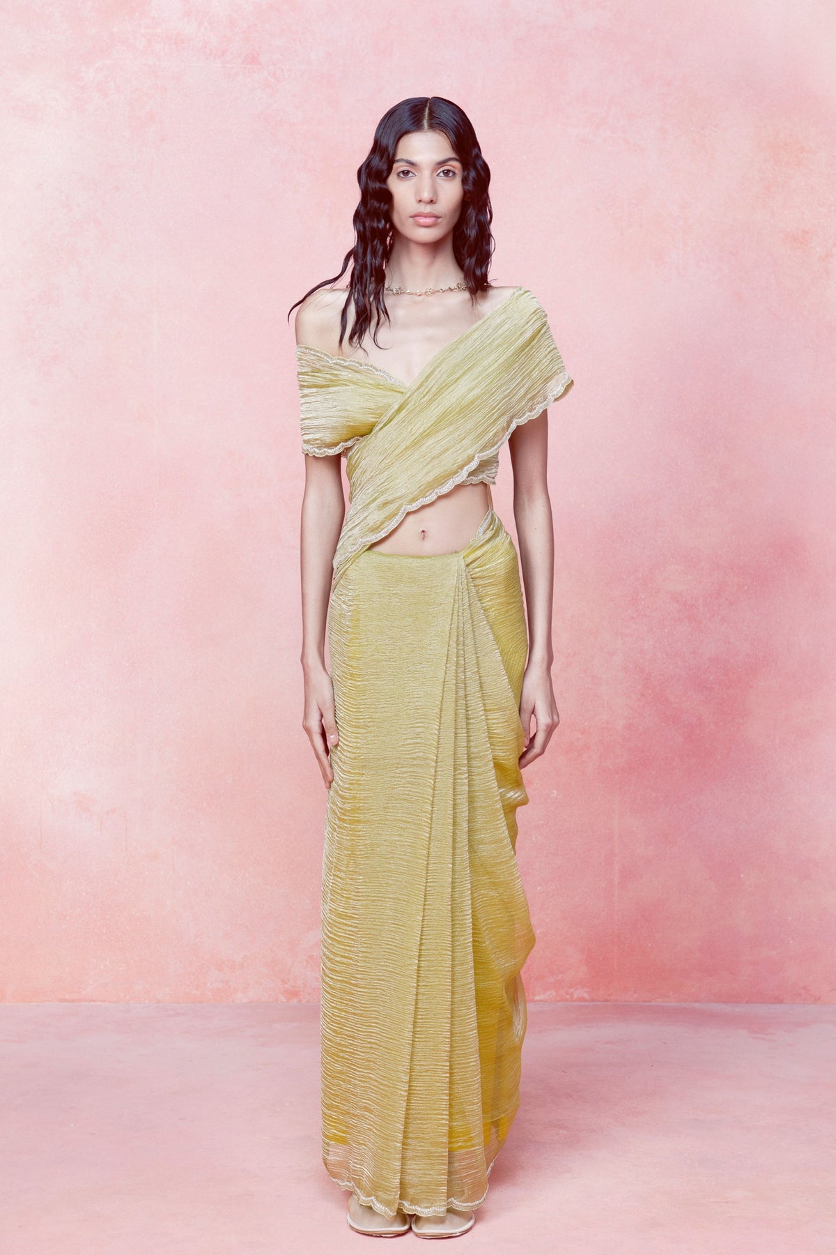 Handwoven Primrose Lemon Tissue Saree