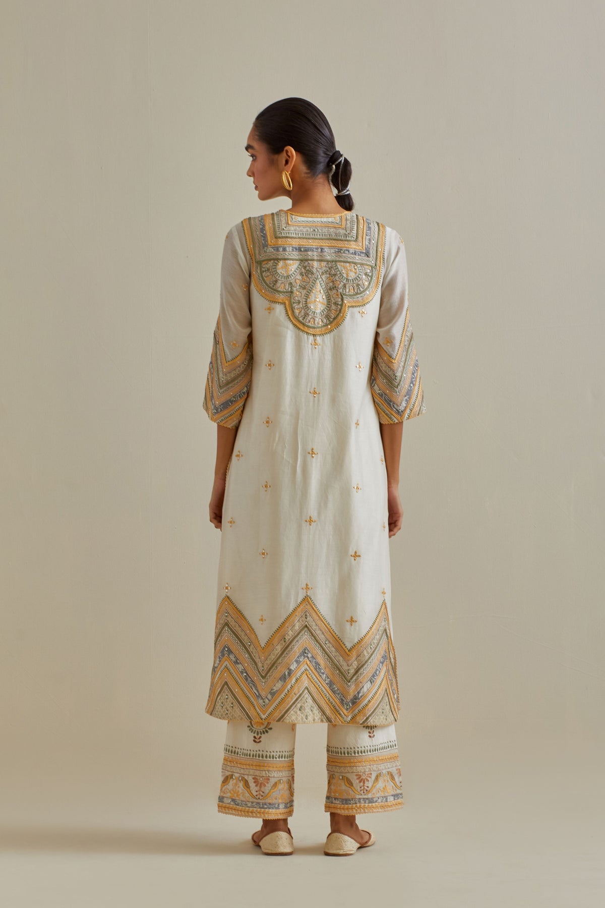 Yellow Thread Embroidered Kurta Set