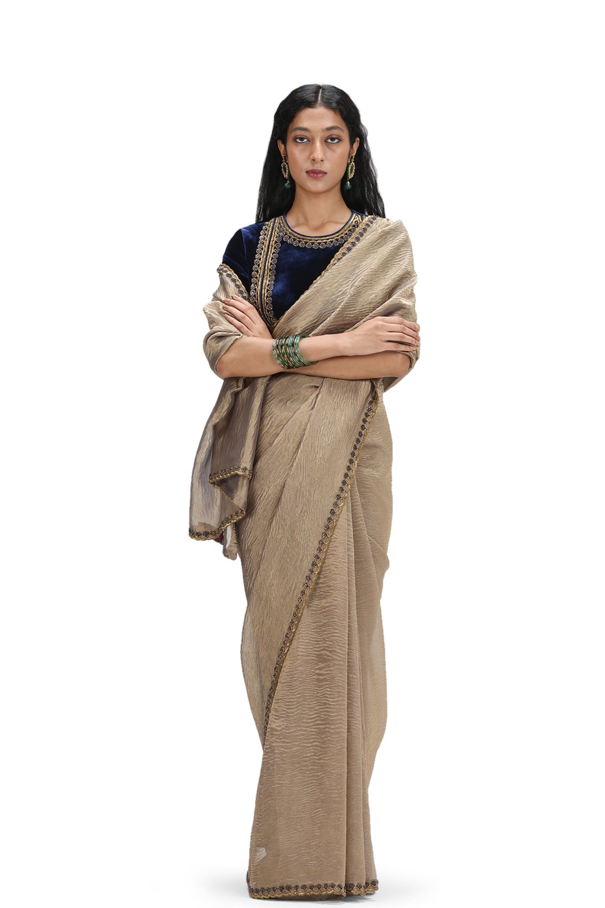 Shanta Metallic Grey Saree Set