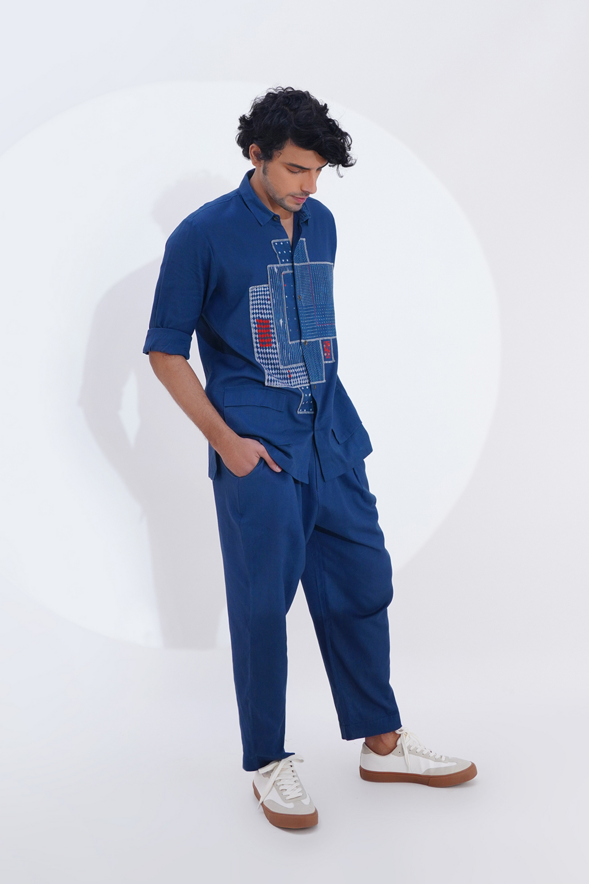 Indigo Pojagi Patch Work Shirt Set