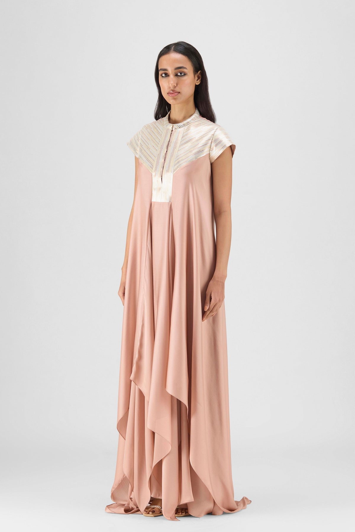 Metallic Rose Paneled Gown