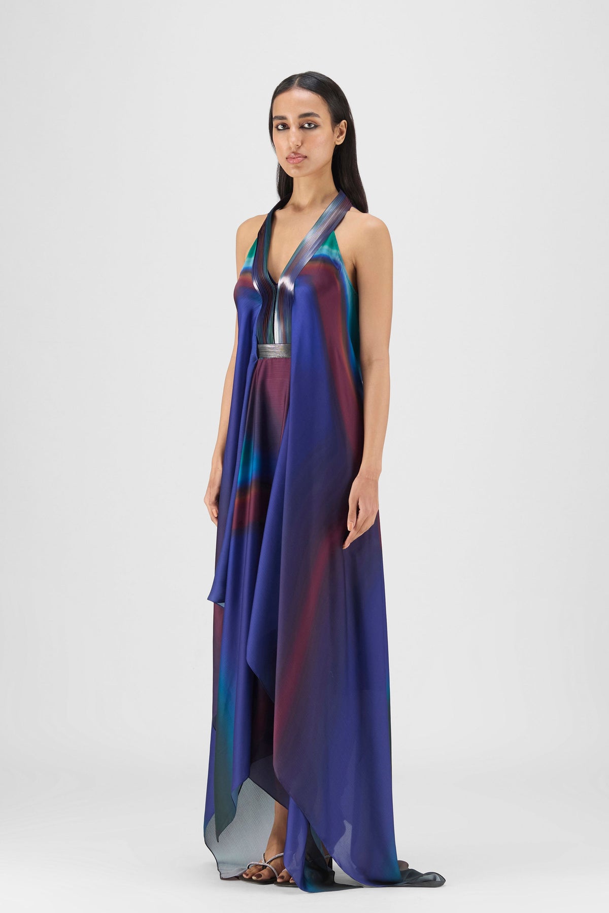 Pleated Watercolour Fluid Gown