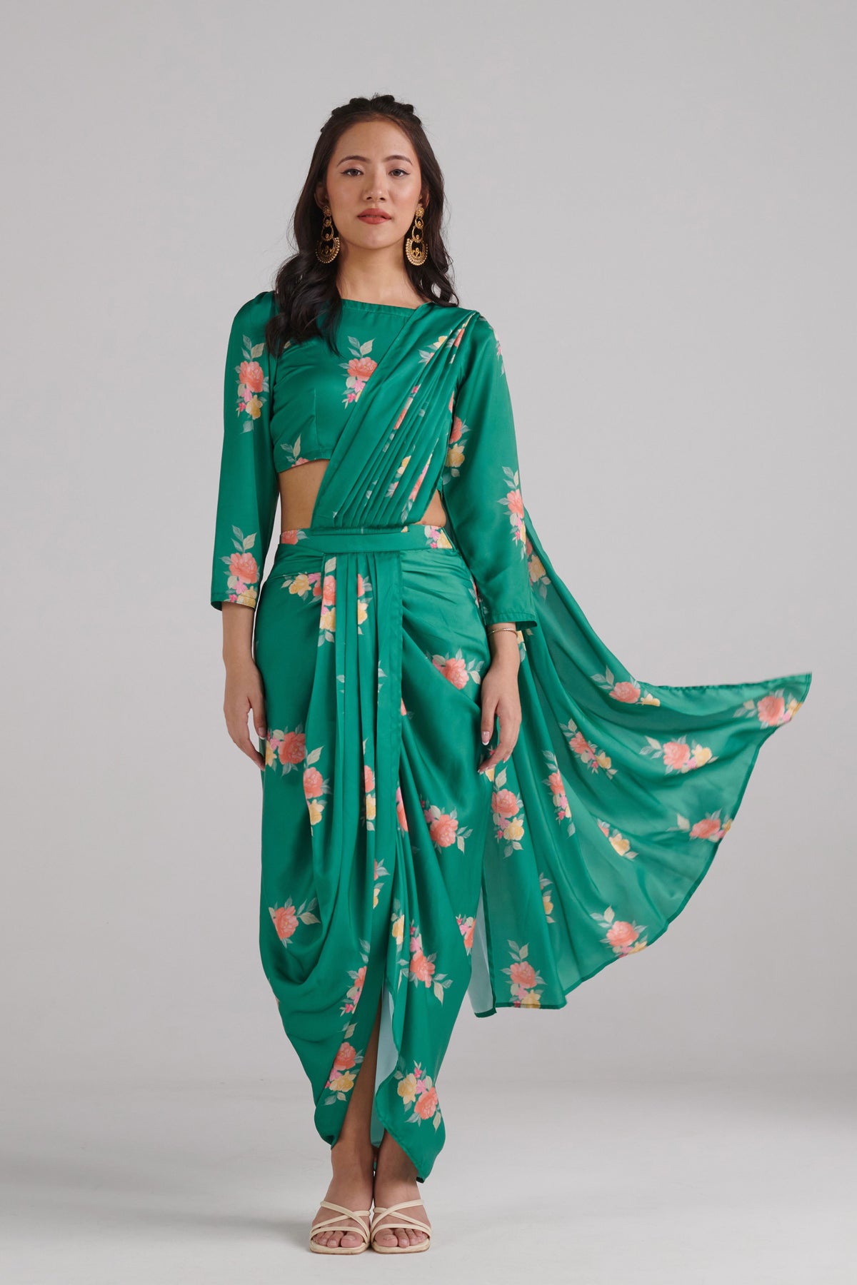 Jade Green Lungi Saree Set