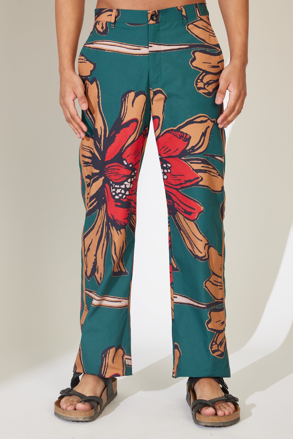 Green and Beige Floral Pant