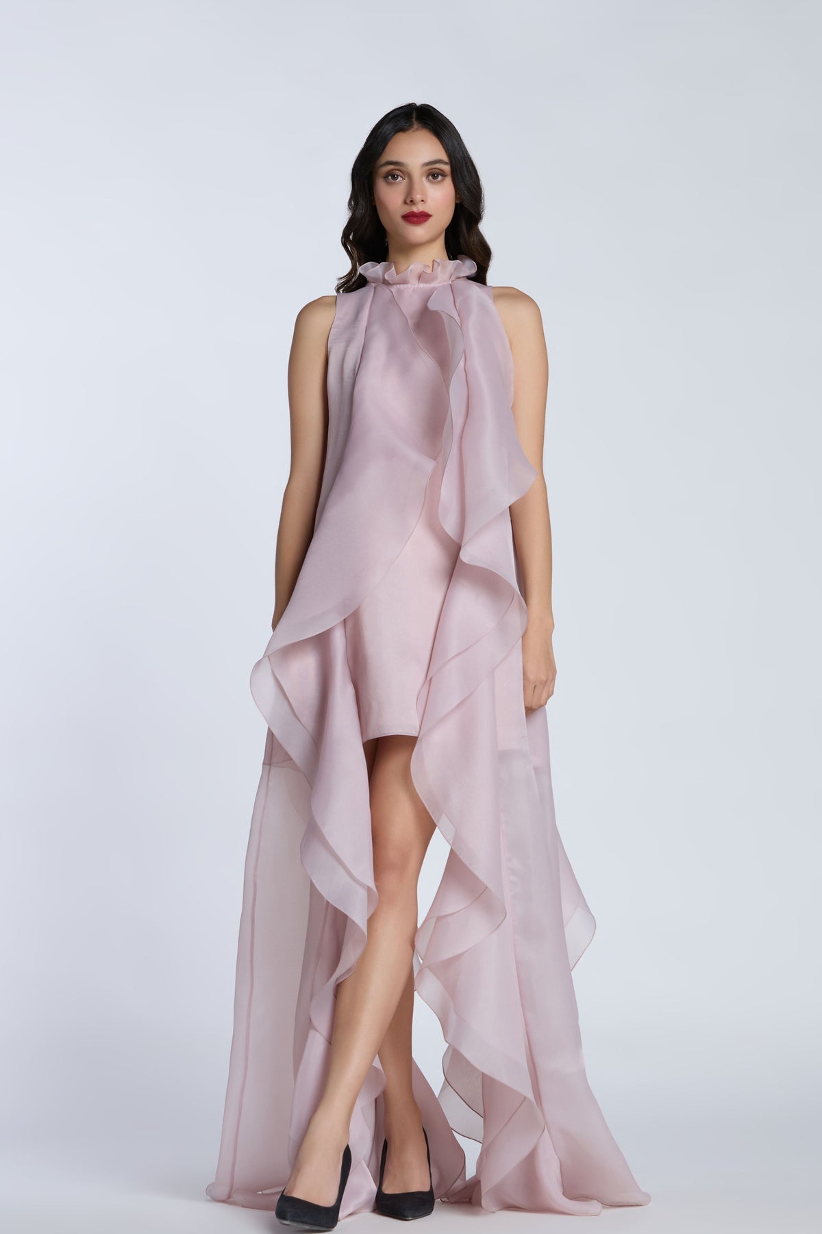 Oyster Cascading Ruffles Dress