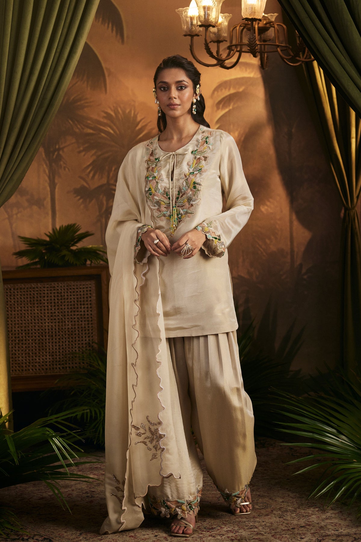 Champagne Gold Embroidered Tunic Set