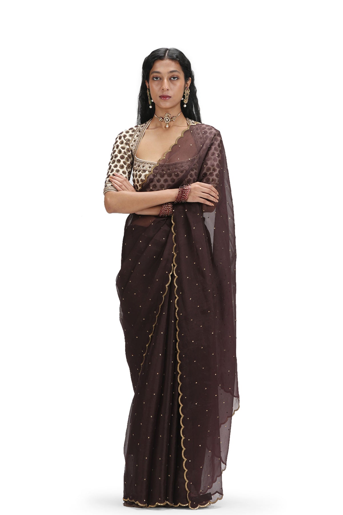 Dhyeya Brown Saree Set