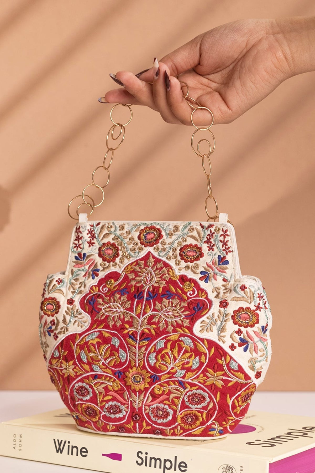 Sweet pea embroidered potli bag