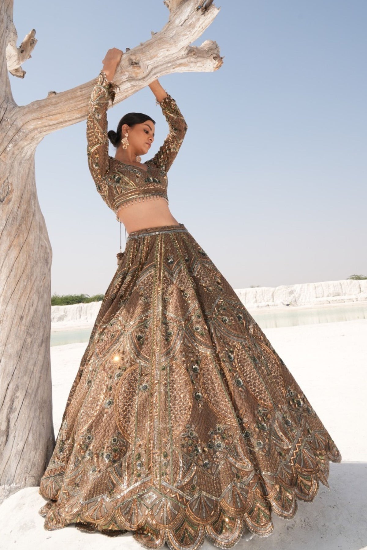 Green Embelleshed Lehenga Set