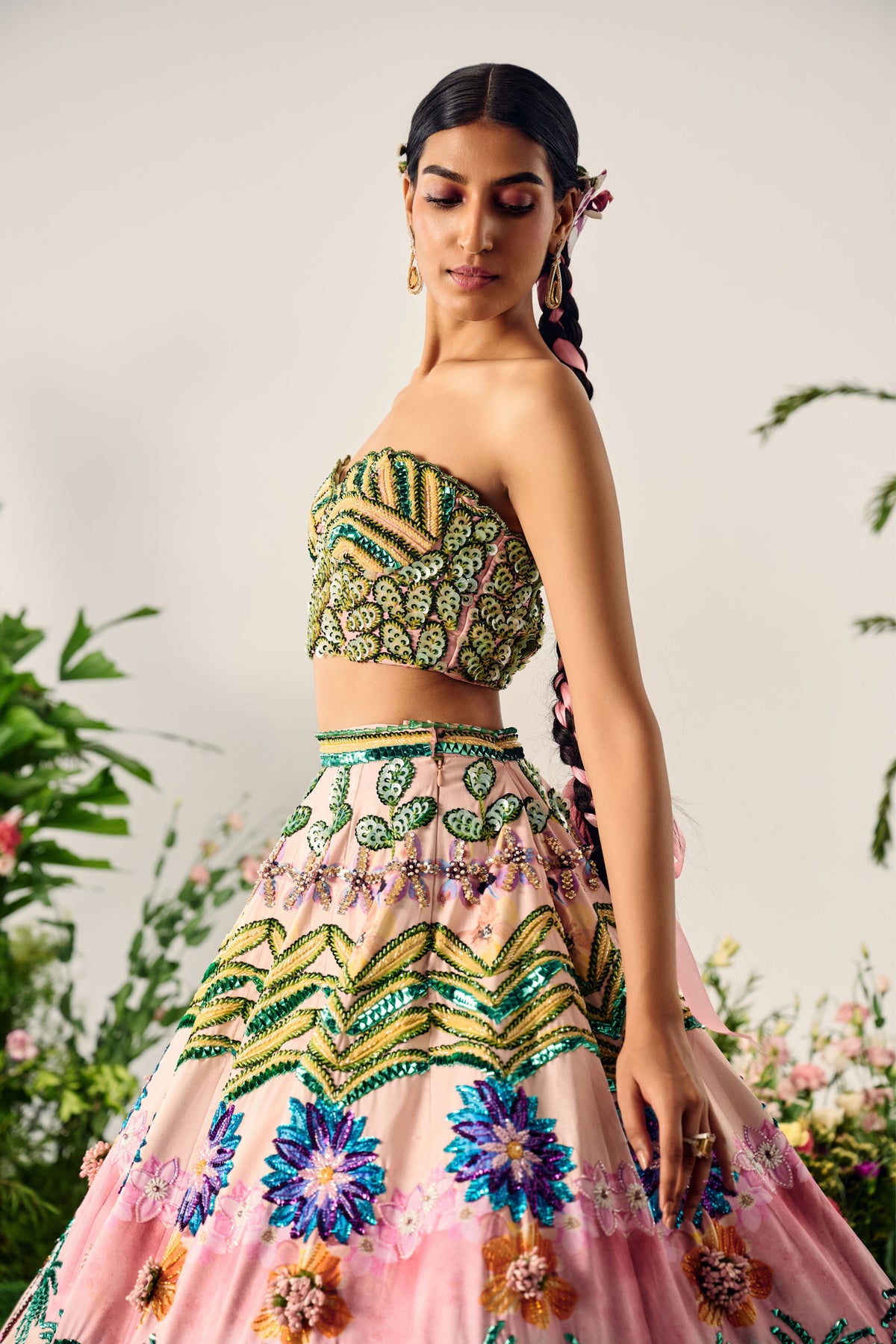 Multi Tropical Print Lehenga Set