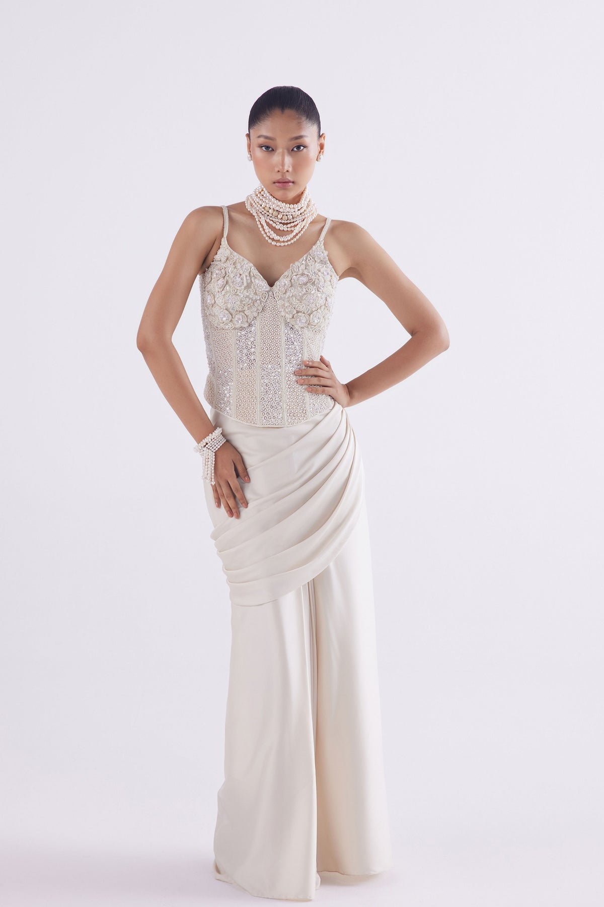 Ivory Corset With Draped Skirt