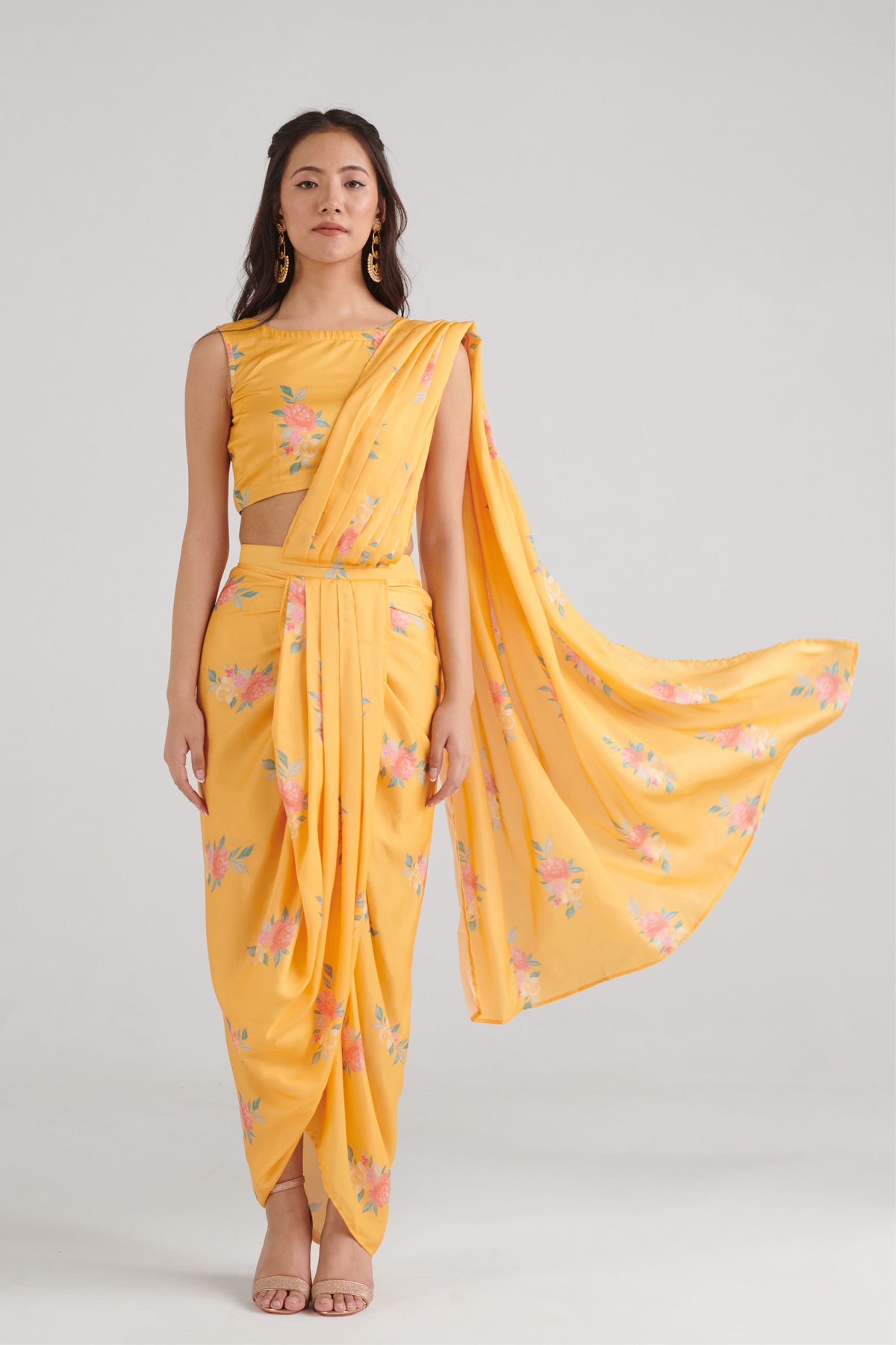 Amber Yellow Lungi Saree Set