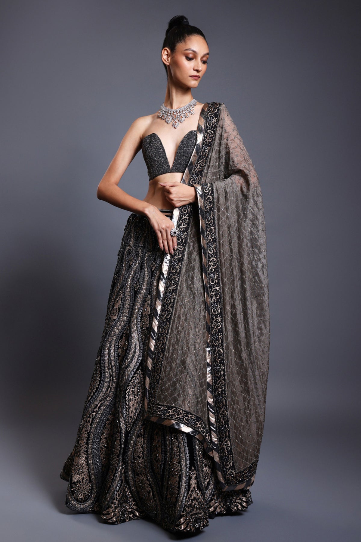 Black Embroidered Lehenga Set