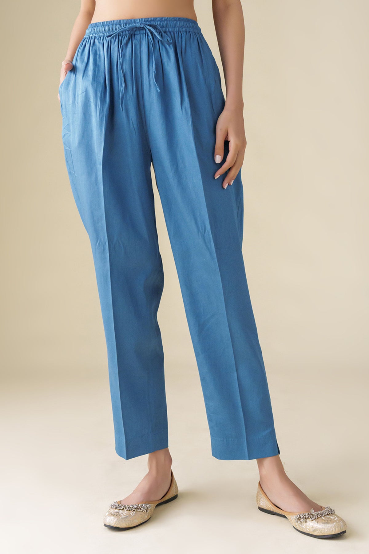 Blue Cotton Silk Pant