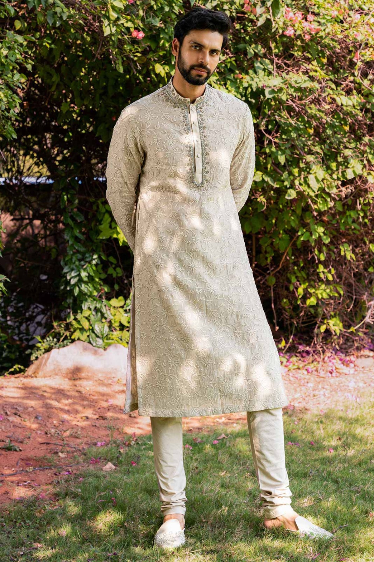 Beige Chicancari Kurta Set