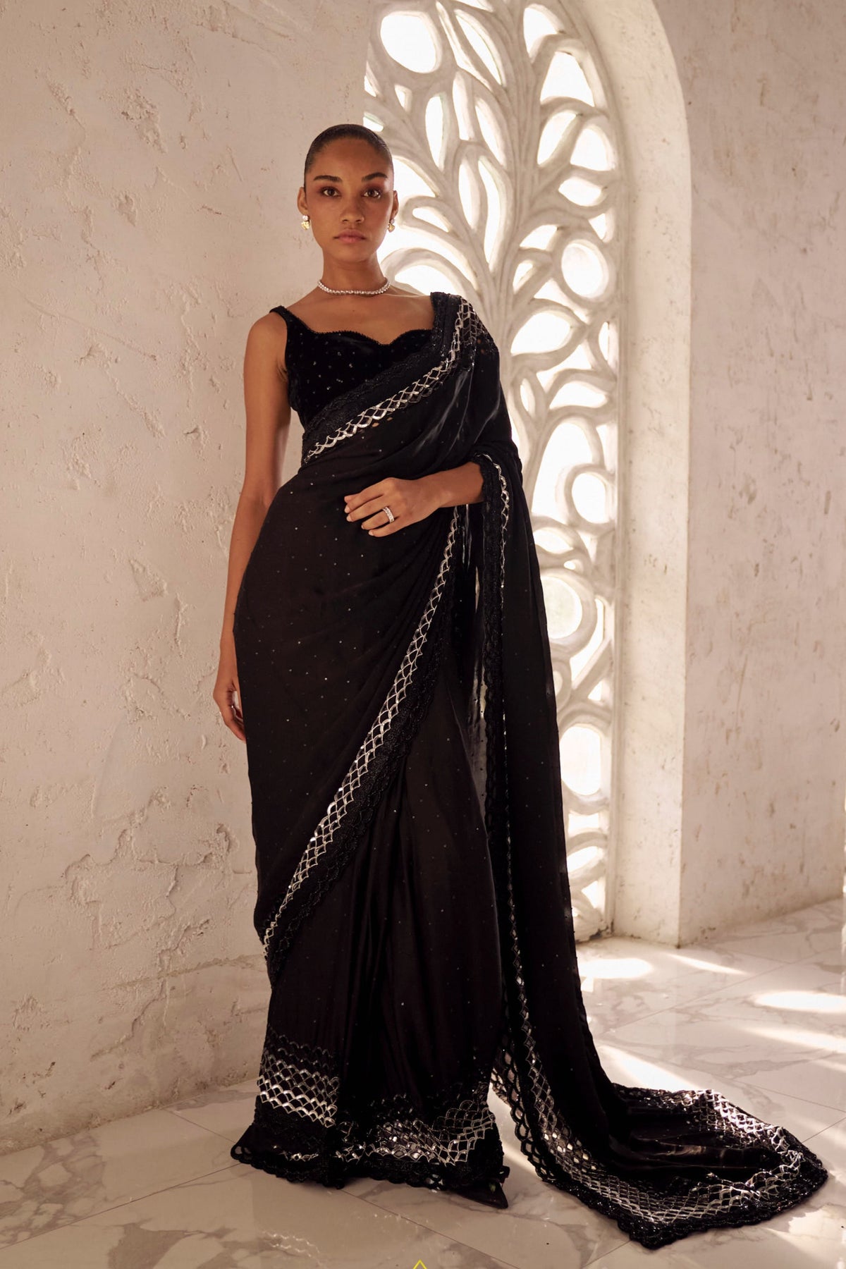 Black Embroidery Saree Set