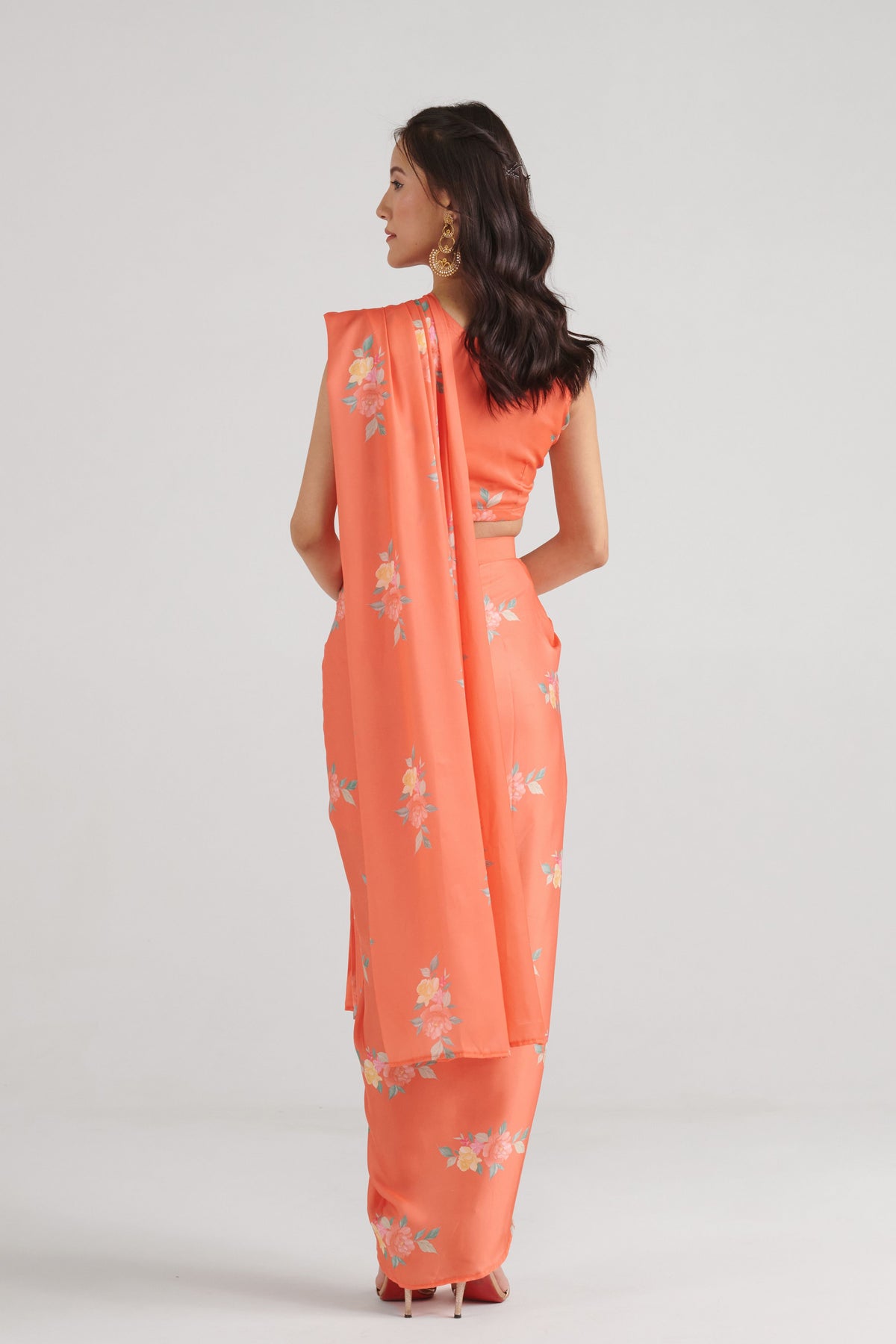 Bright Orange Slit Saree Set