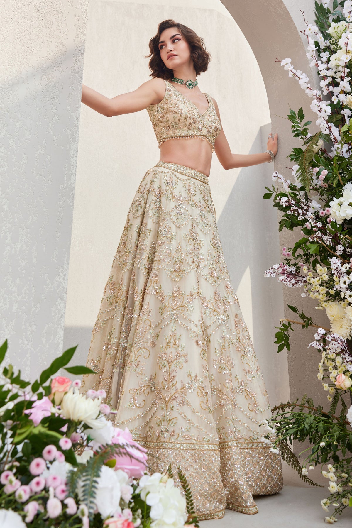 Blossom Beige Ivory Lehenga Set