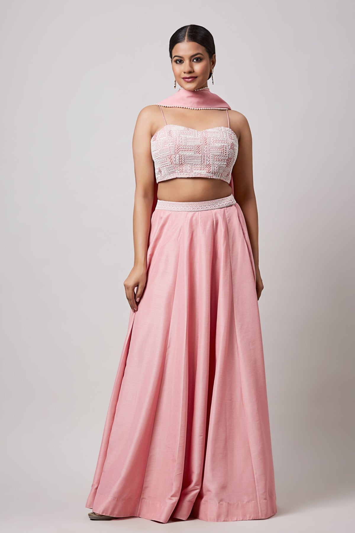 Pink Bustier With Lehenga