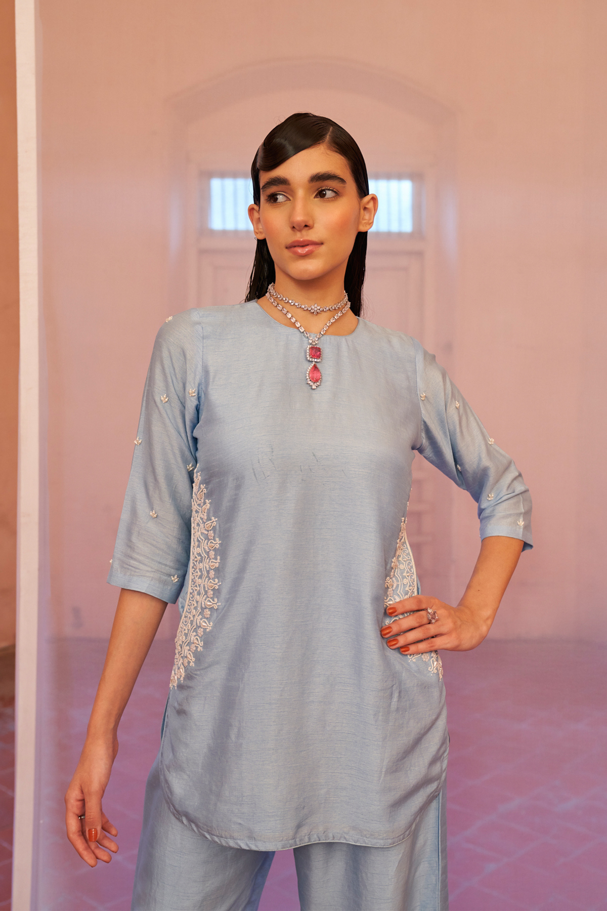 Powder Blue Pocket Kurta Set