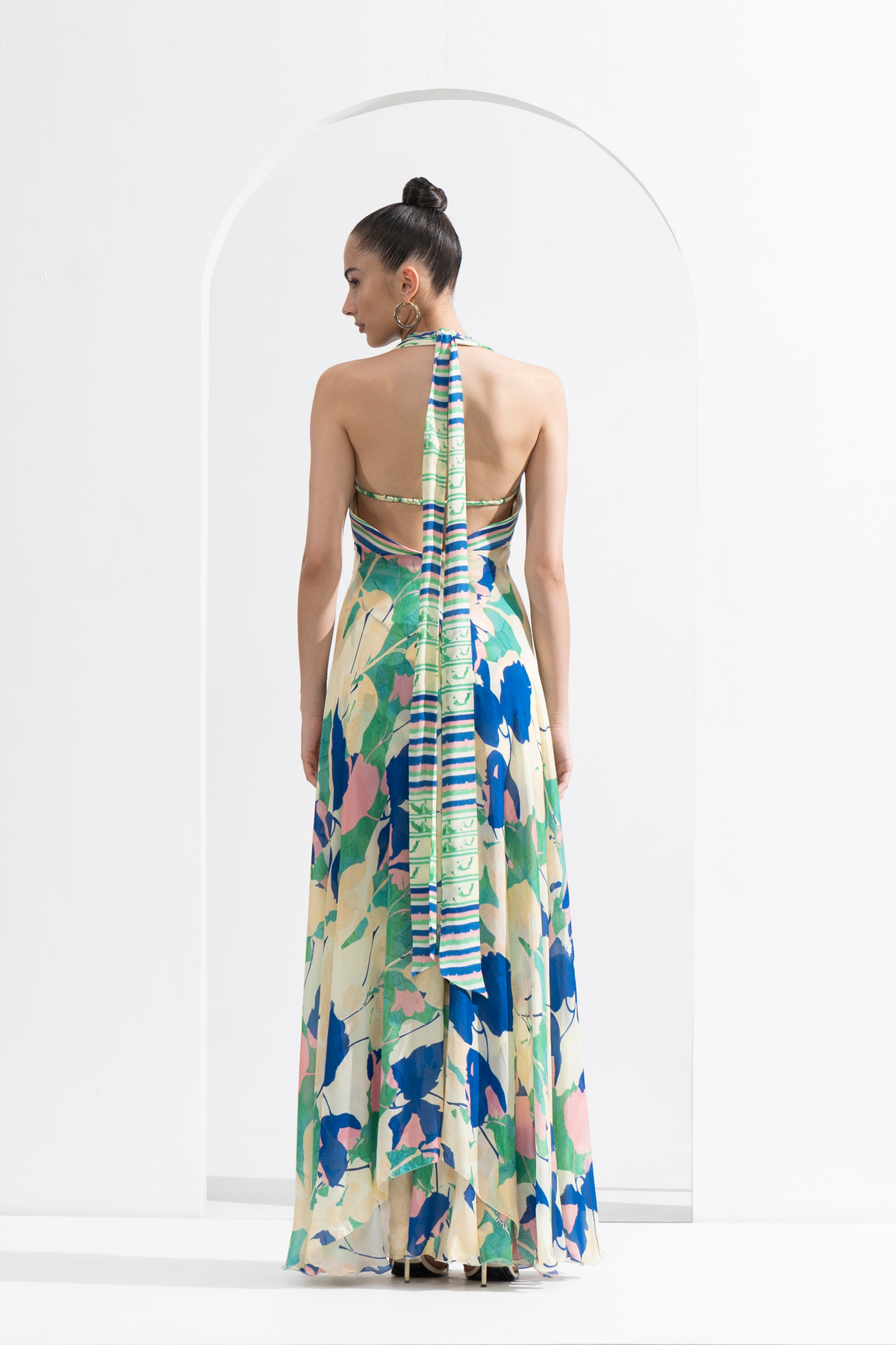 Printed Draped Halter Neck Dress