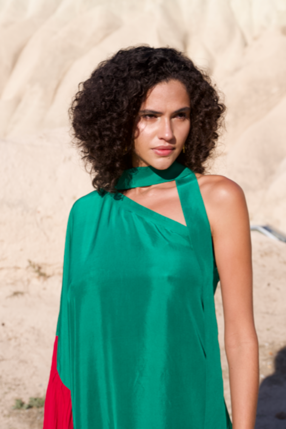 Green One-shoulder Dress With Frill Detailing