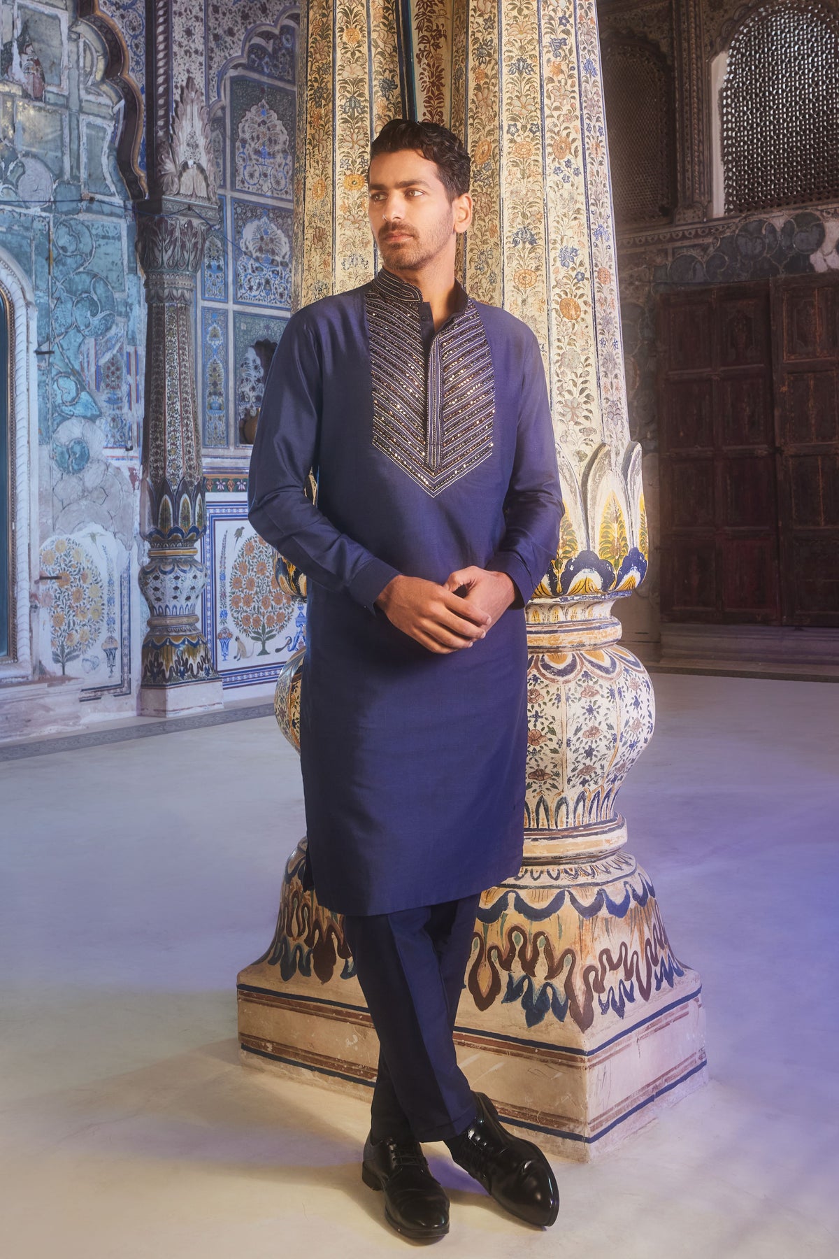 Dark Blue Embroidery Kurta Set