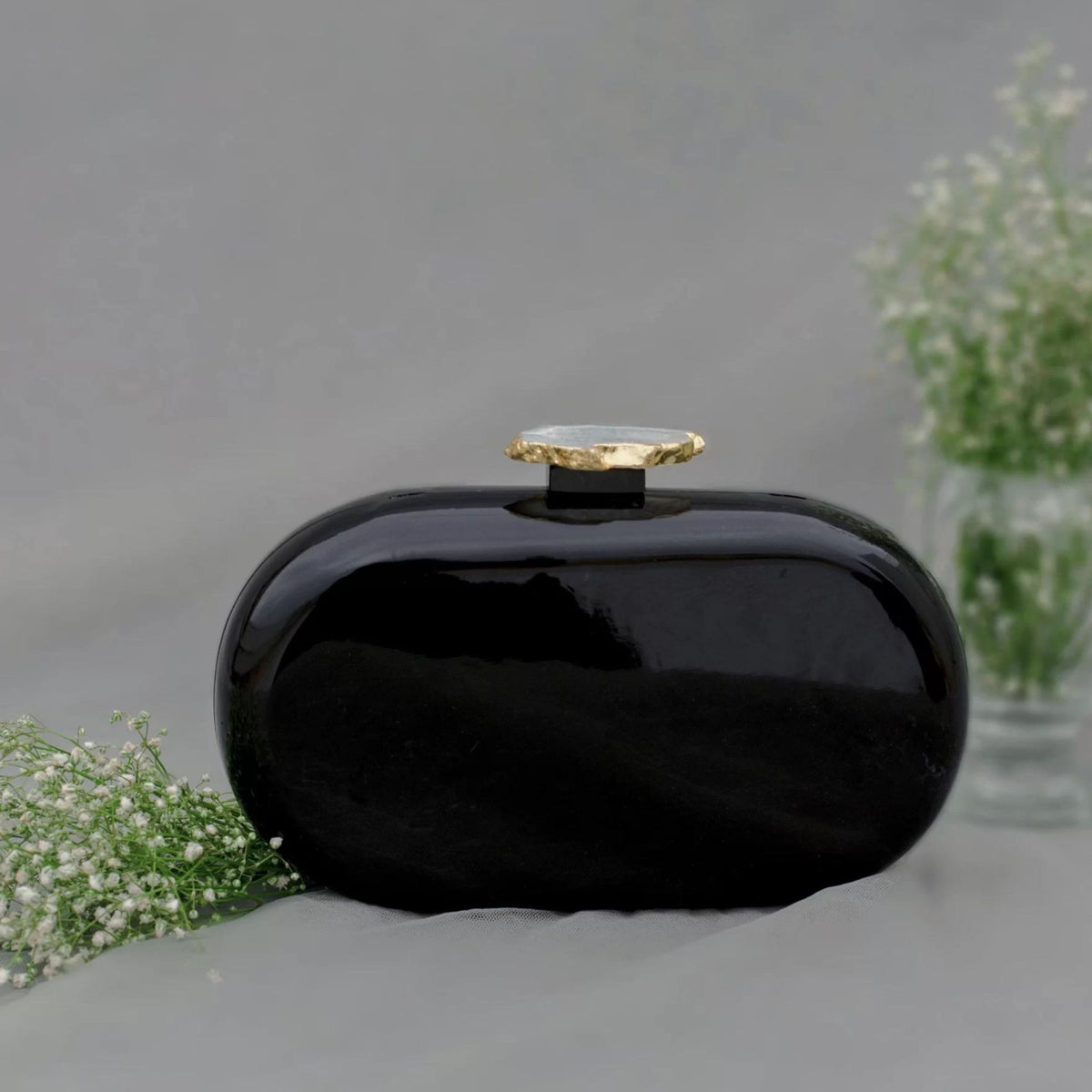 The Black Baroque Capsule Clutch - White Stone