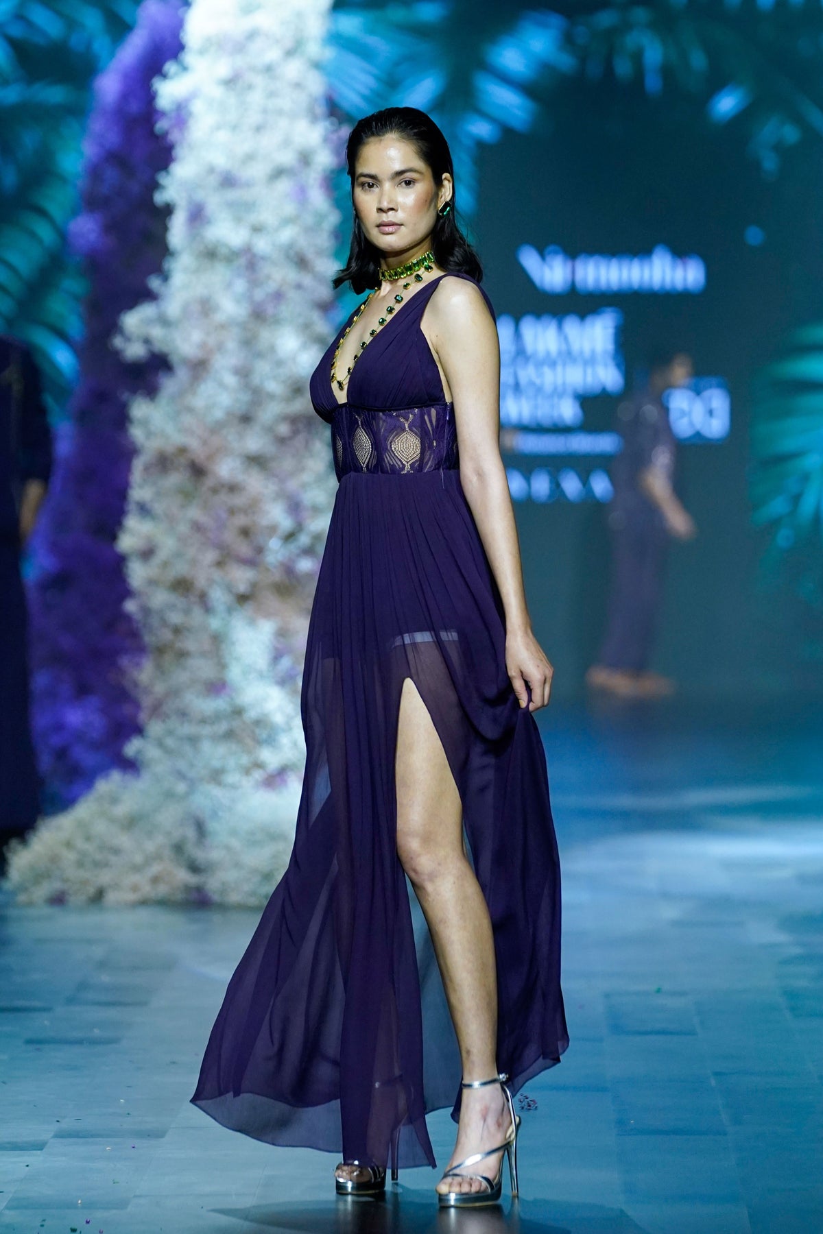 Deep Plum Hand Embroidere Gown