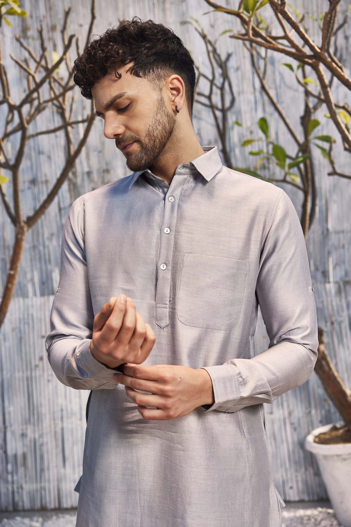 Grey Pathani Kurta Set