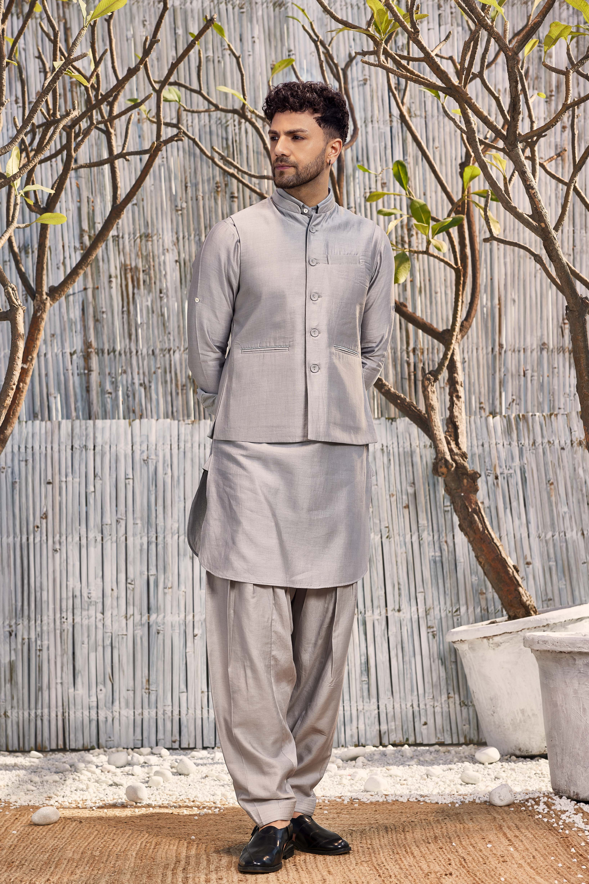 Chanderi Grey Bundi Jacket