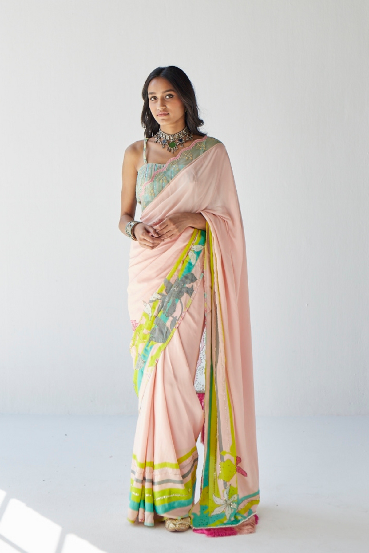 Nude pink orchid sari