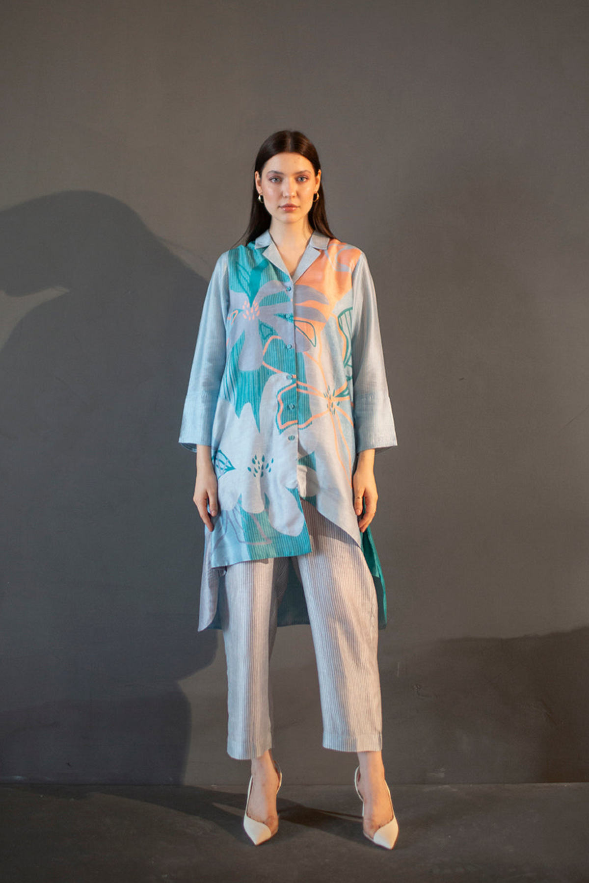 Abstract Geometric In Blue Tunics Set