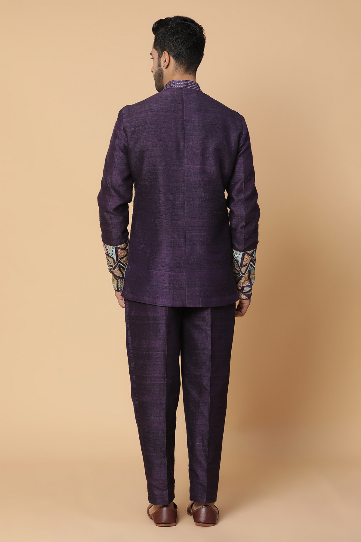 Purple embroidery bandhgala jacket set