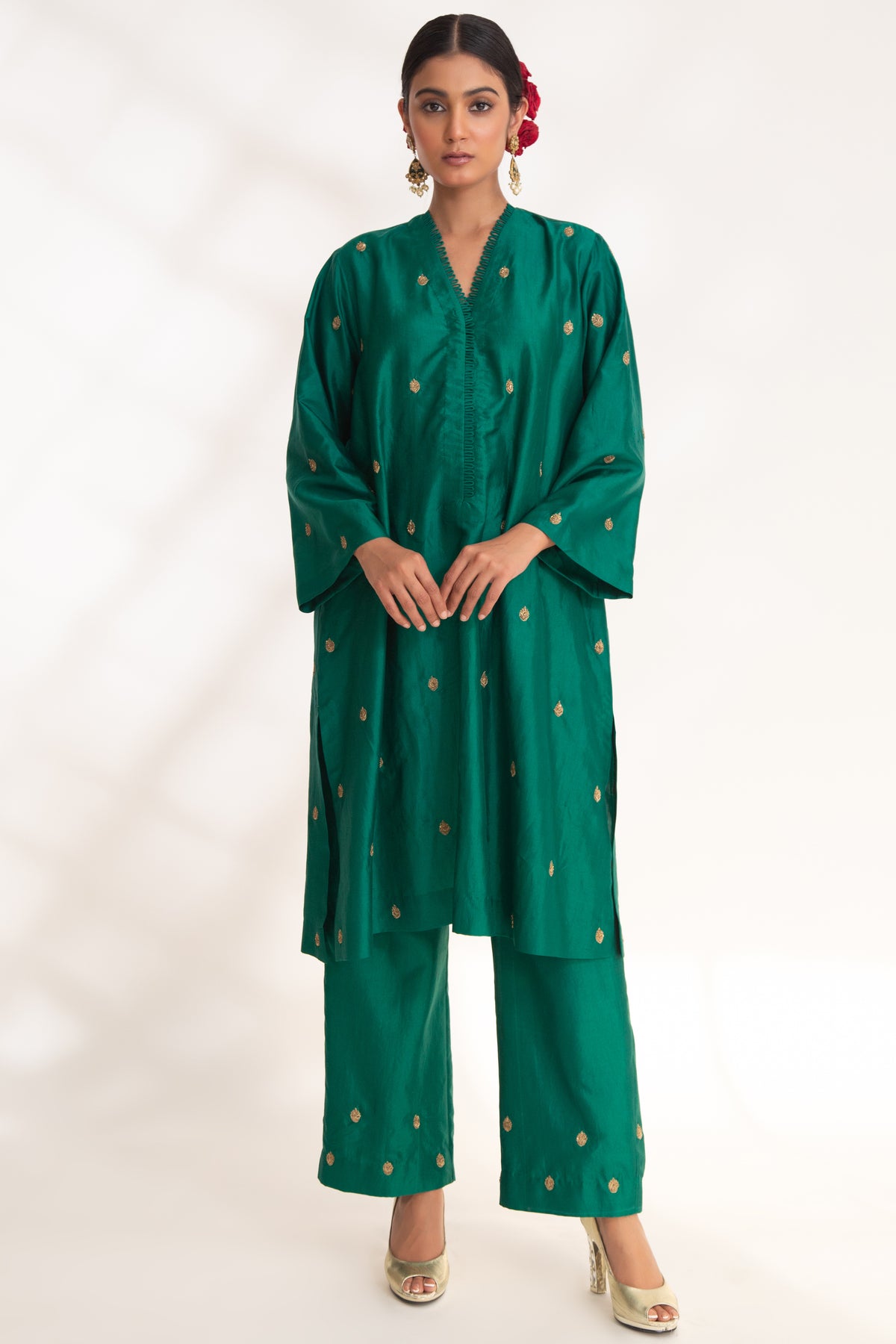 Emerald Green Ojal Tunic Set