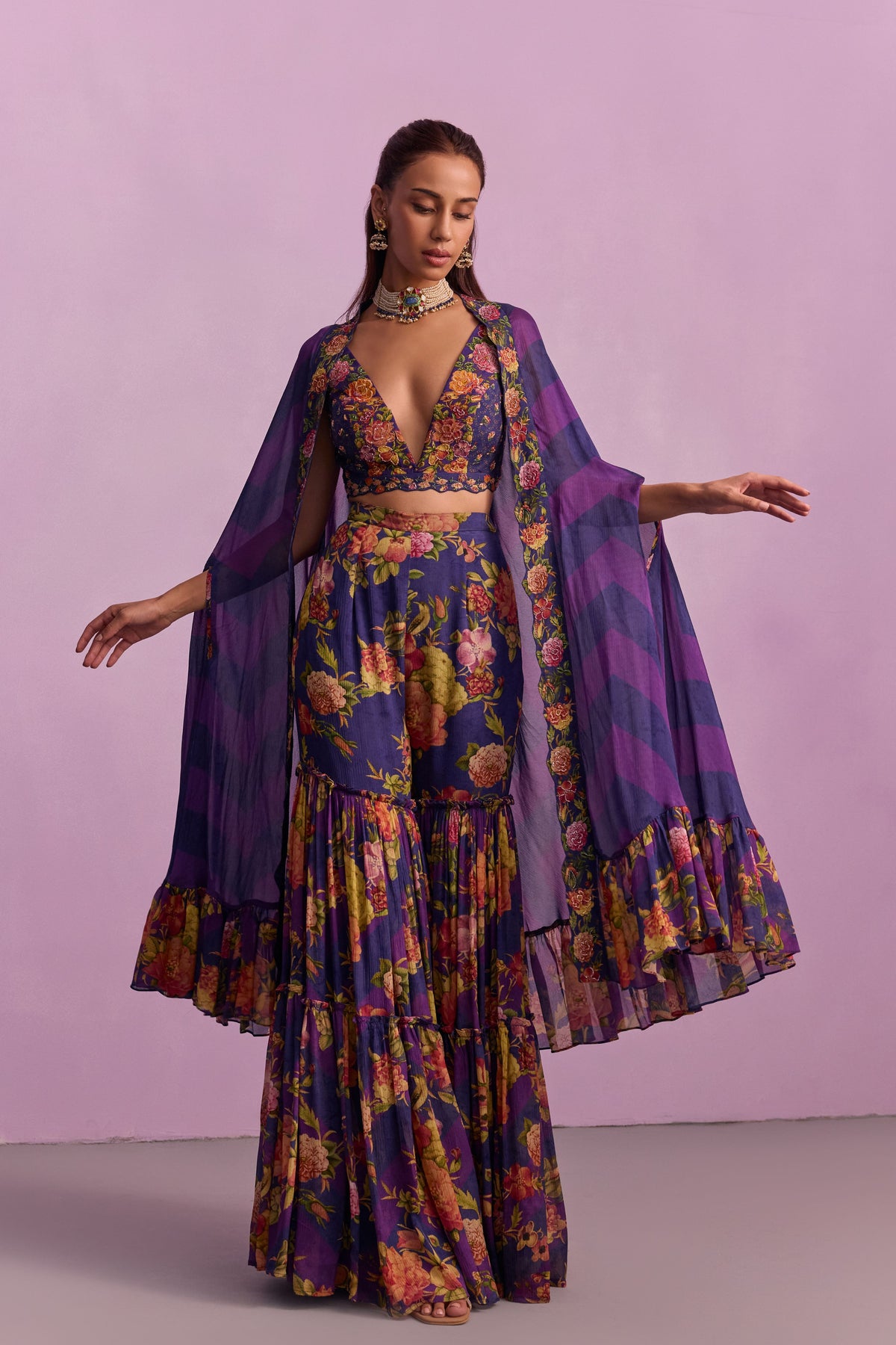 Purple Naira Sharara Set