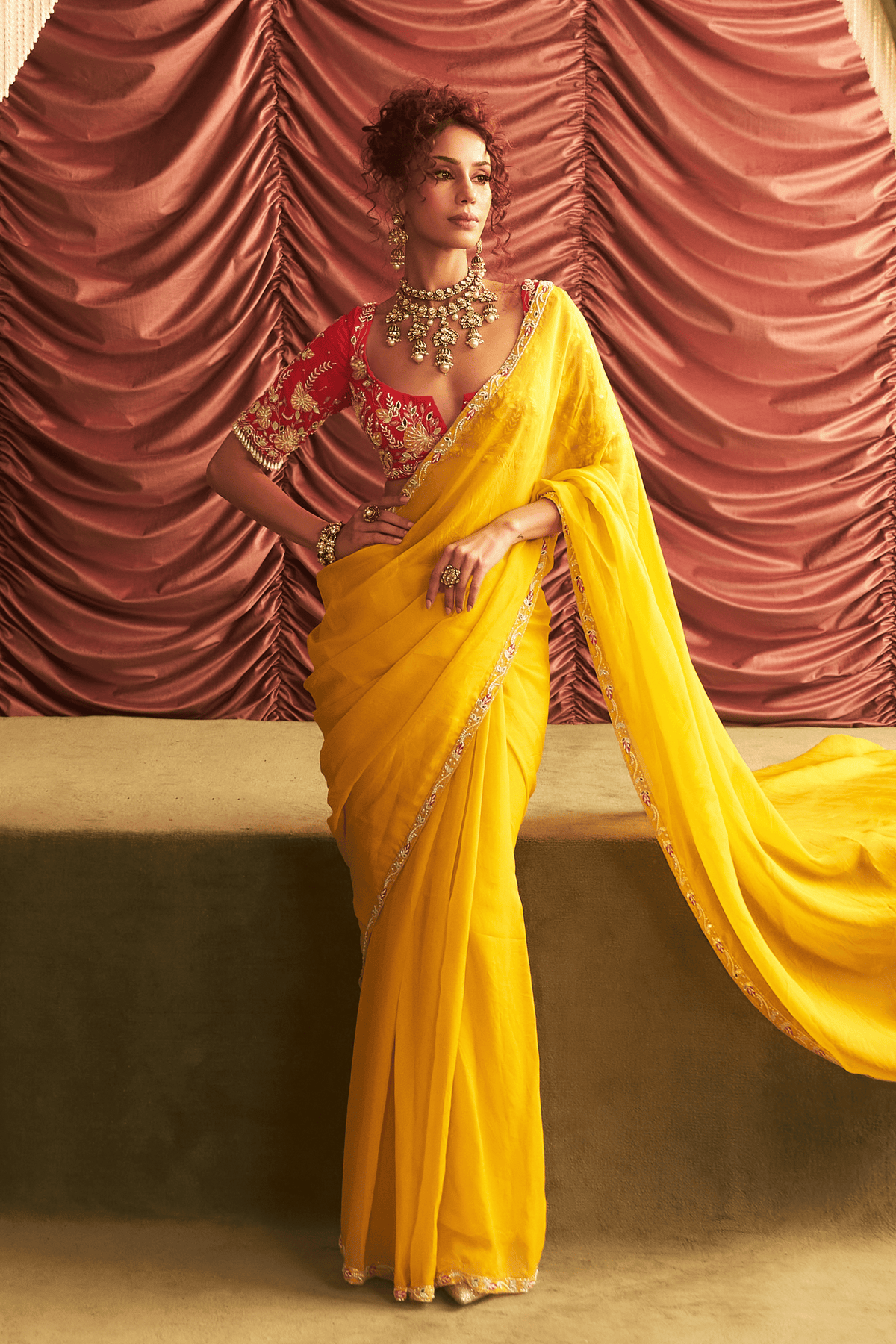 Yellow Saree Choli Set