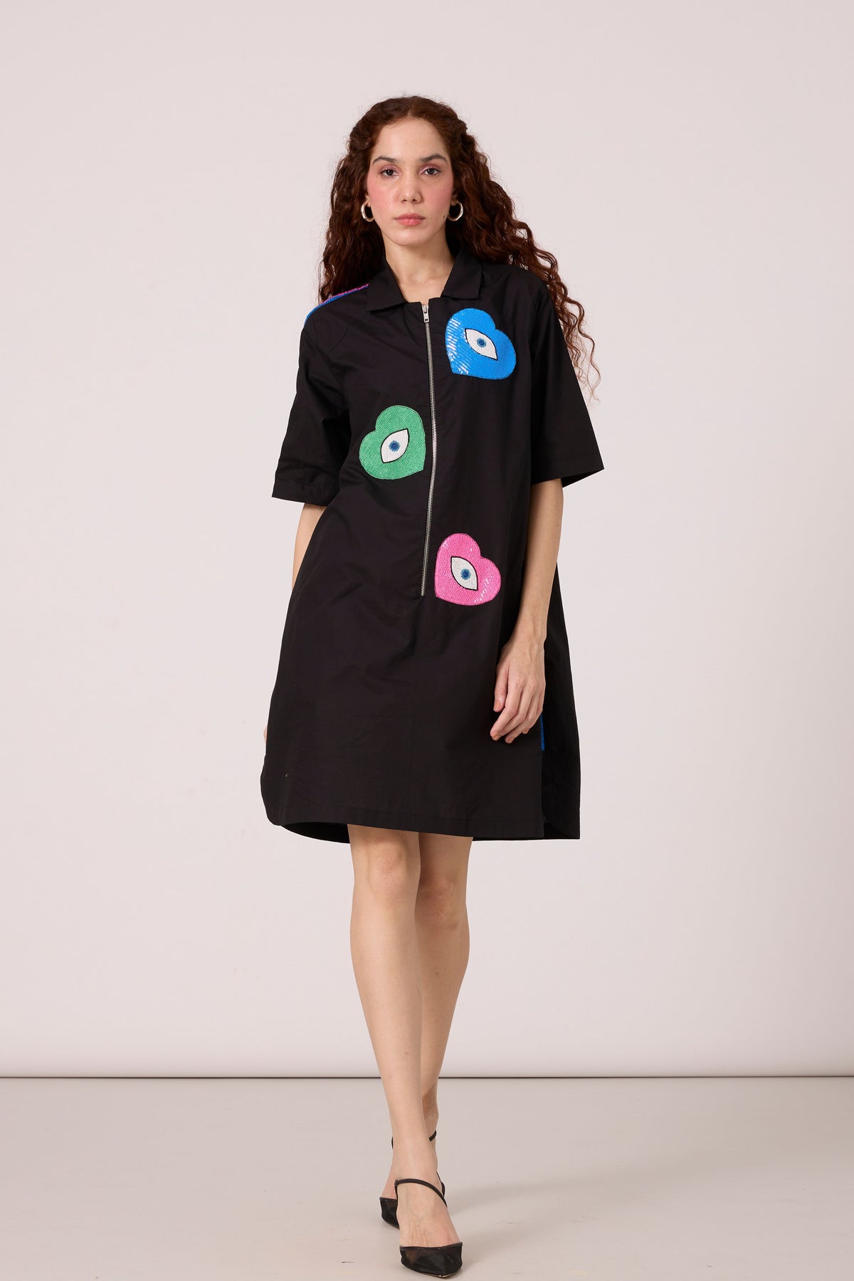 Maddox Applique Black Dress