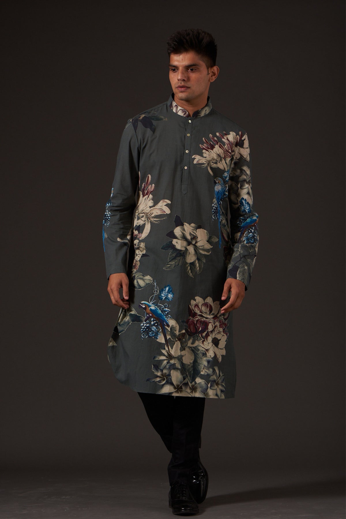 Grey Floral Kurta Set