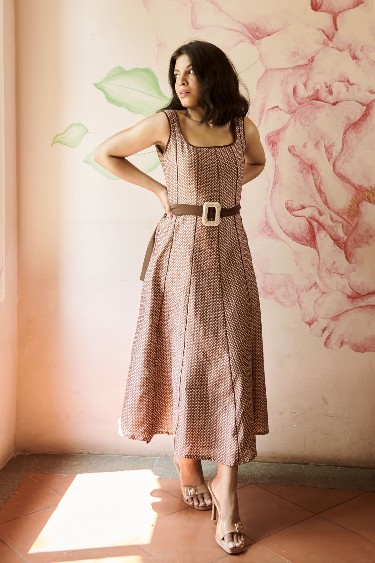 Brown Peony Dress