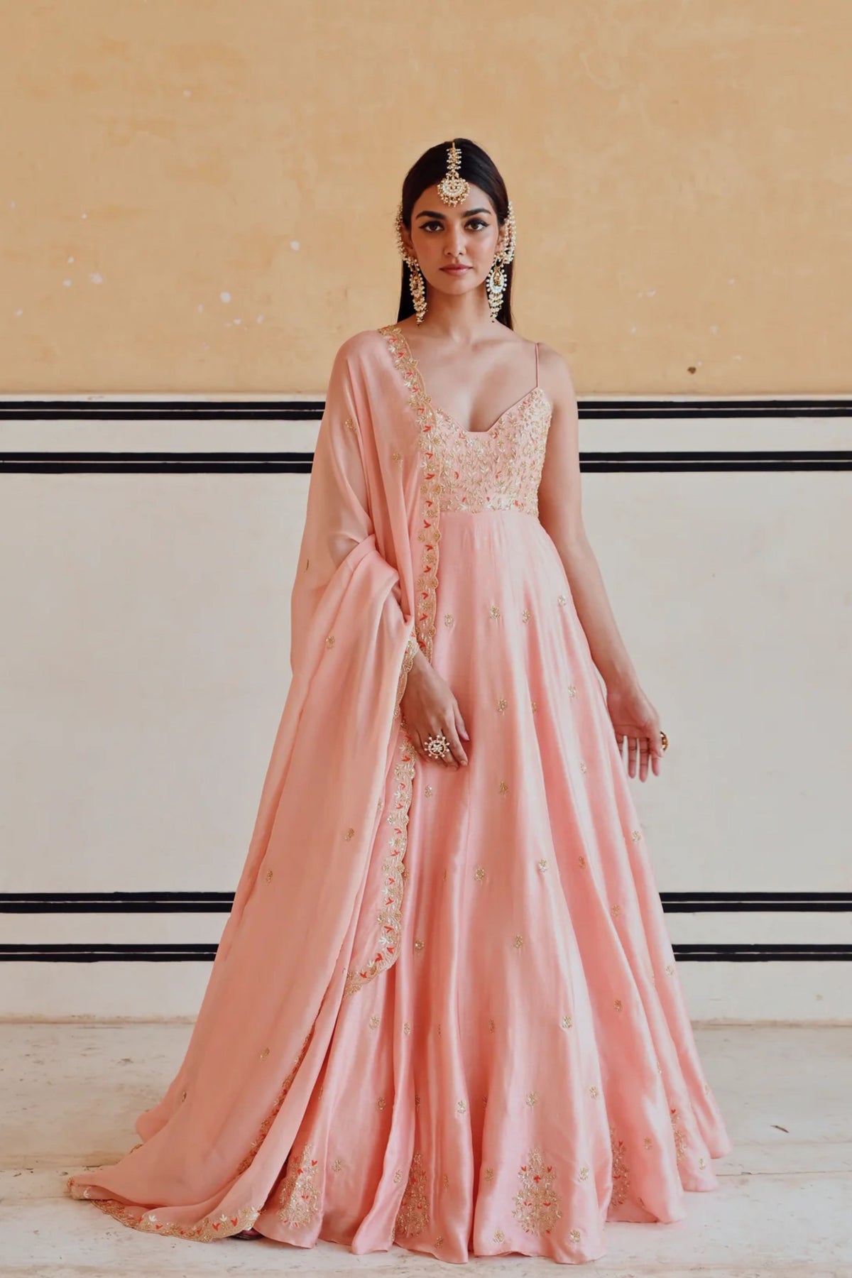 Peach Embroidered Anarakali Set