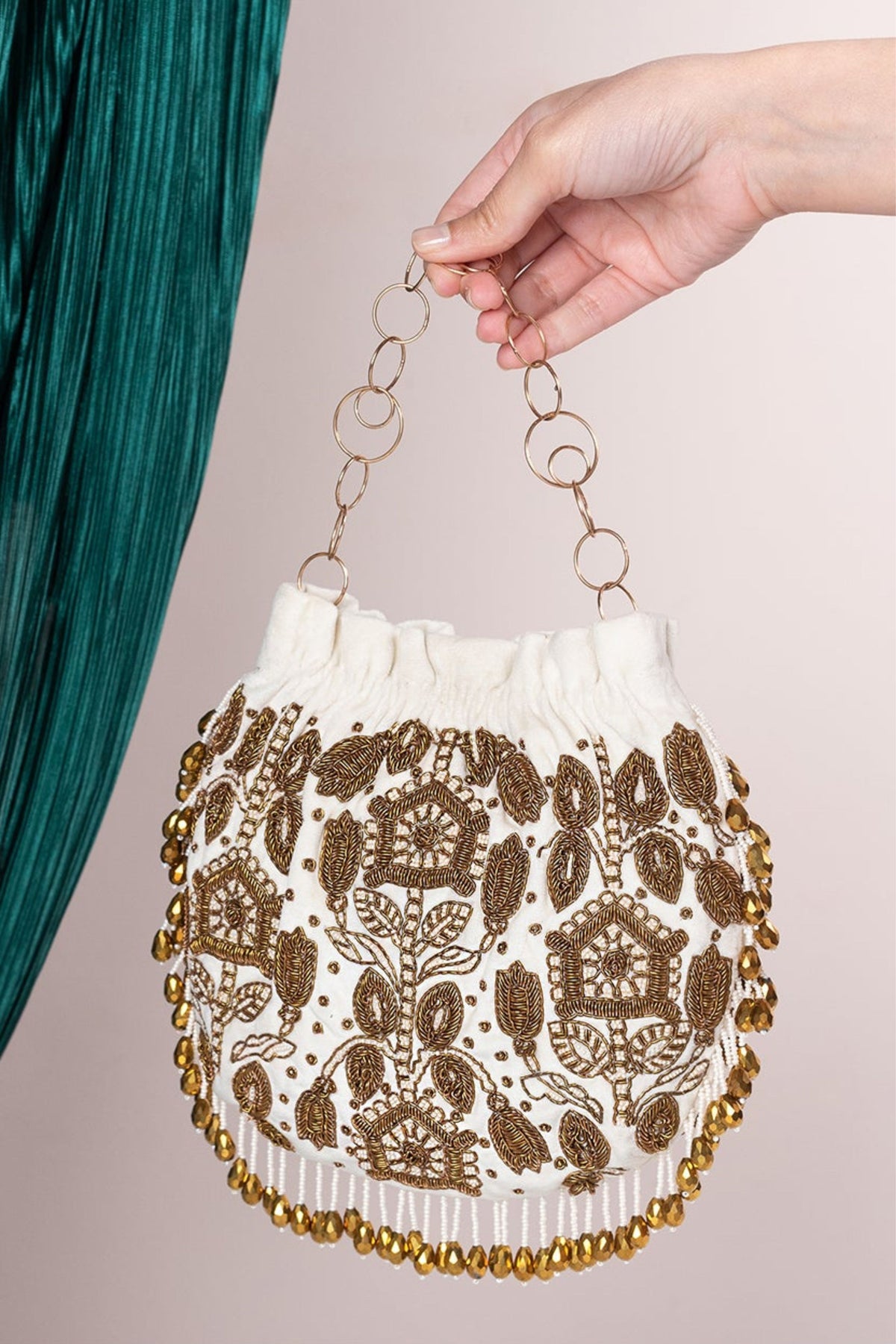 Parijaat white potli bag