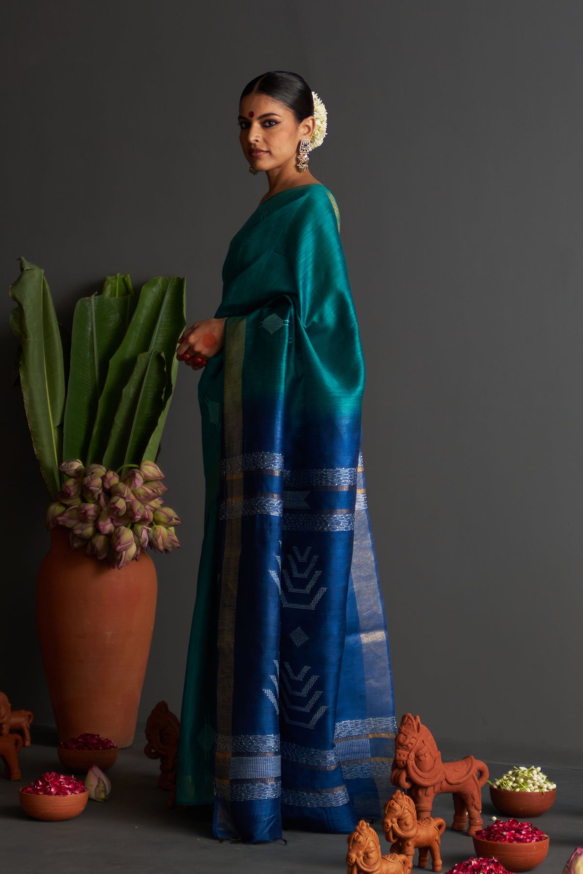 Nargis Teal Saree