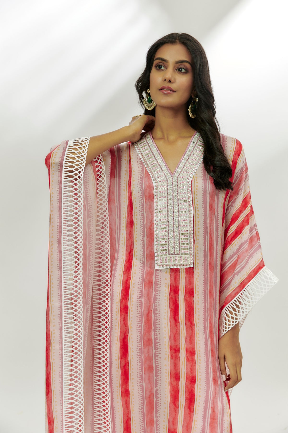 Pastel Pink Printed Kaftan Set