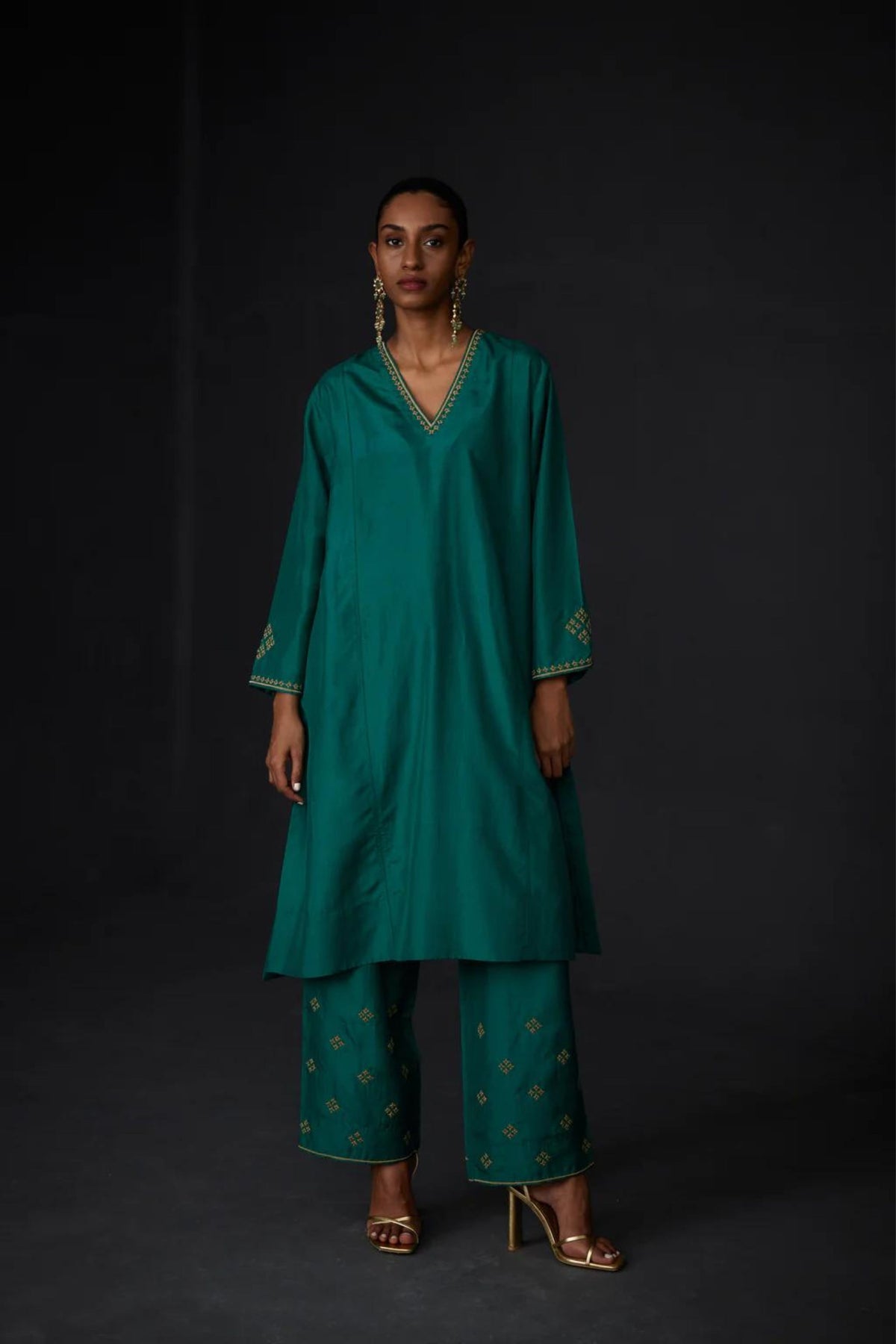 Green Embroidered Tunic Set