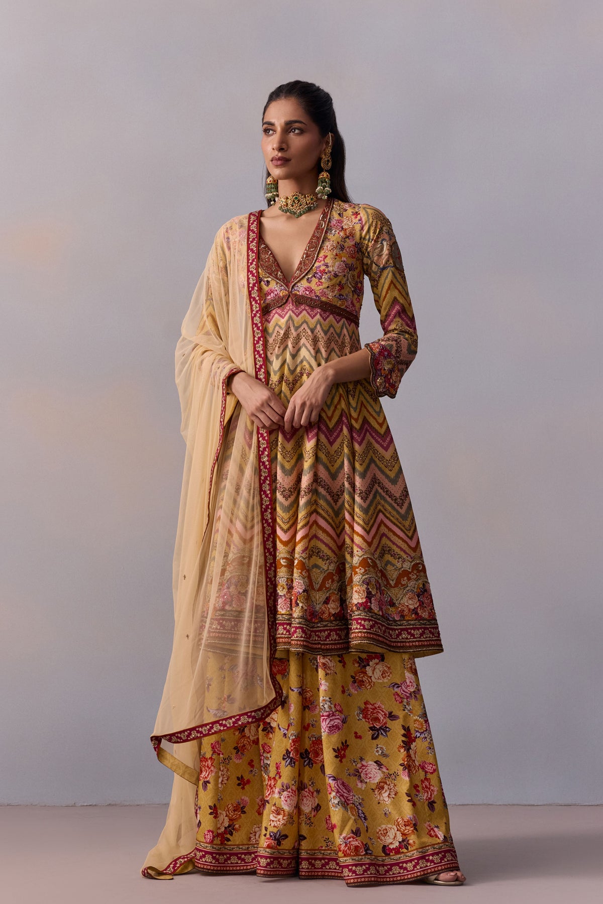 Multicolour Kushnaz Anarkali Set