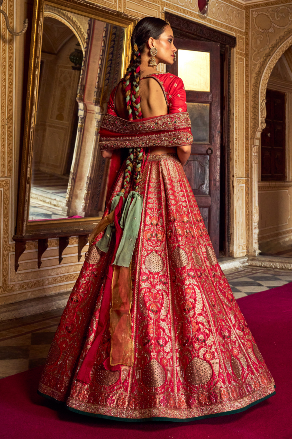 Red Banarsi Lehenga Set