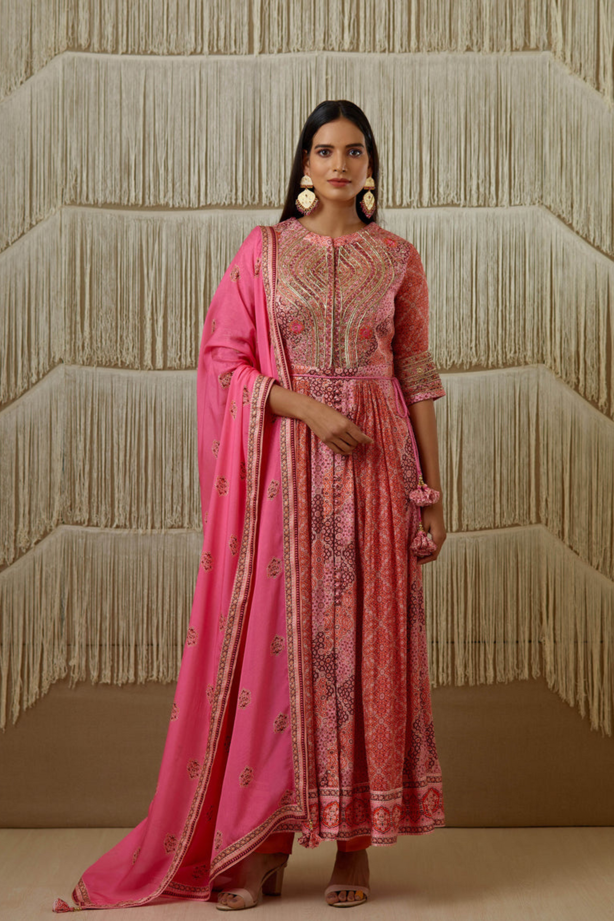 Pink anarkali set