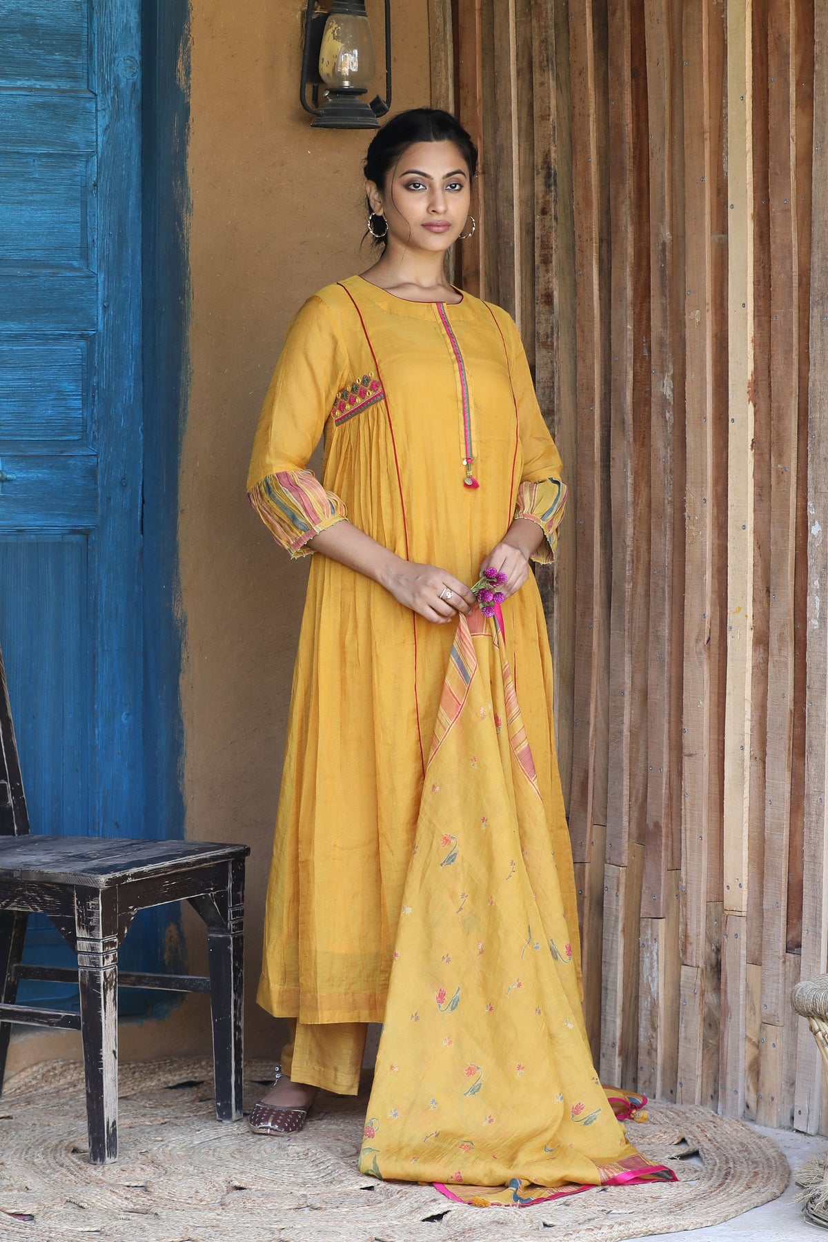 Mustard Yellow Chunnat Kurta Set