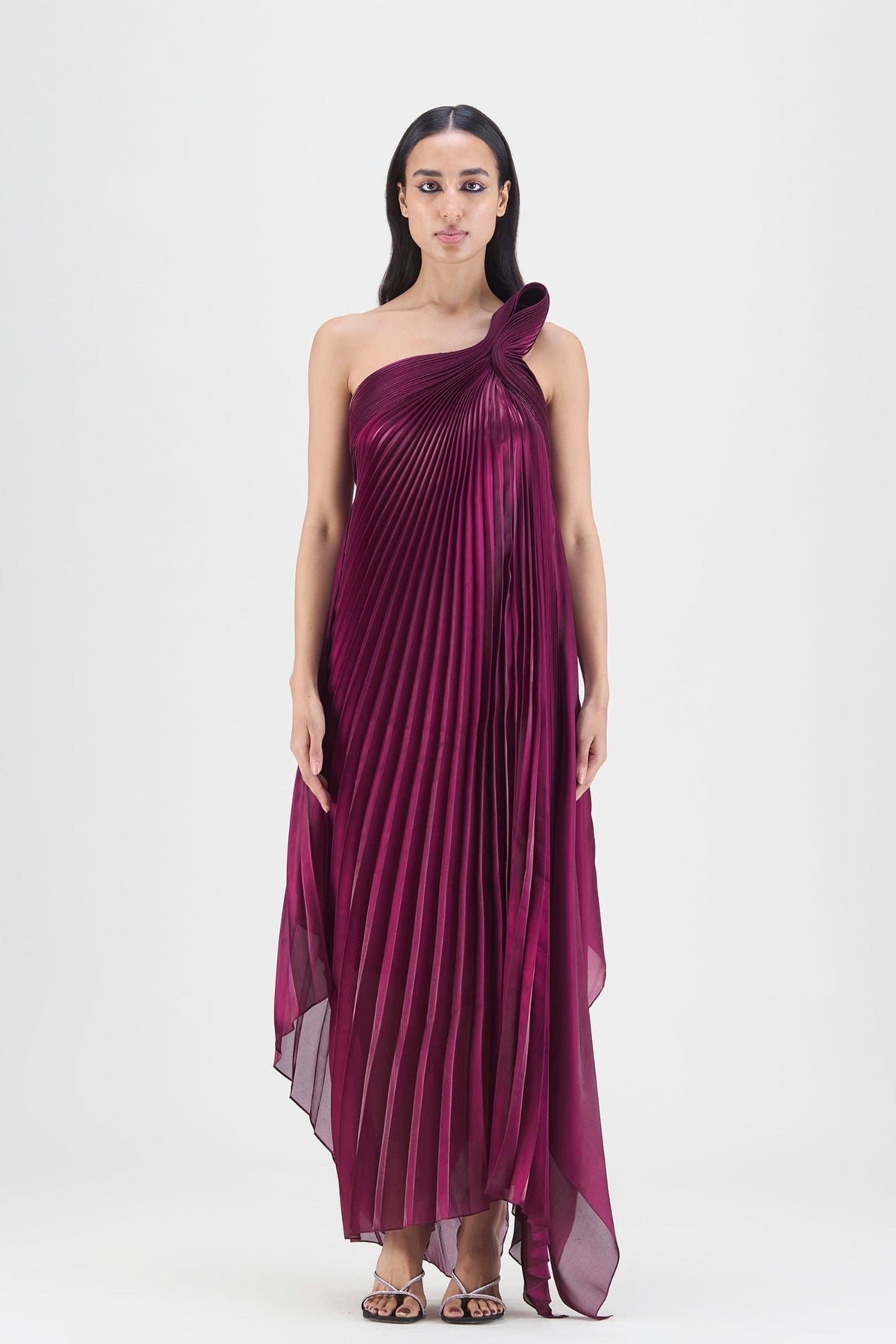 Plum Pleated Fluid Gown